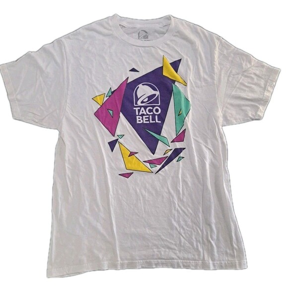 Taco Bell Men’s Large White Graphic T-Shirt Retro Fast Food Shattered Logo Tee - Picture 1 of 6